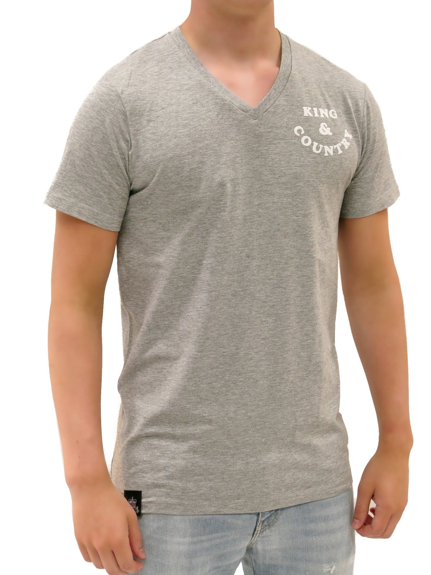 Rival V T Shirt - Grey/Ecru - King & Country - T Shirt