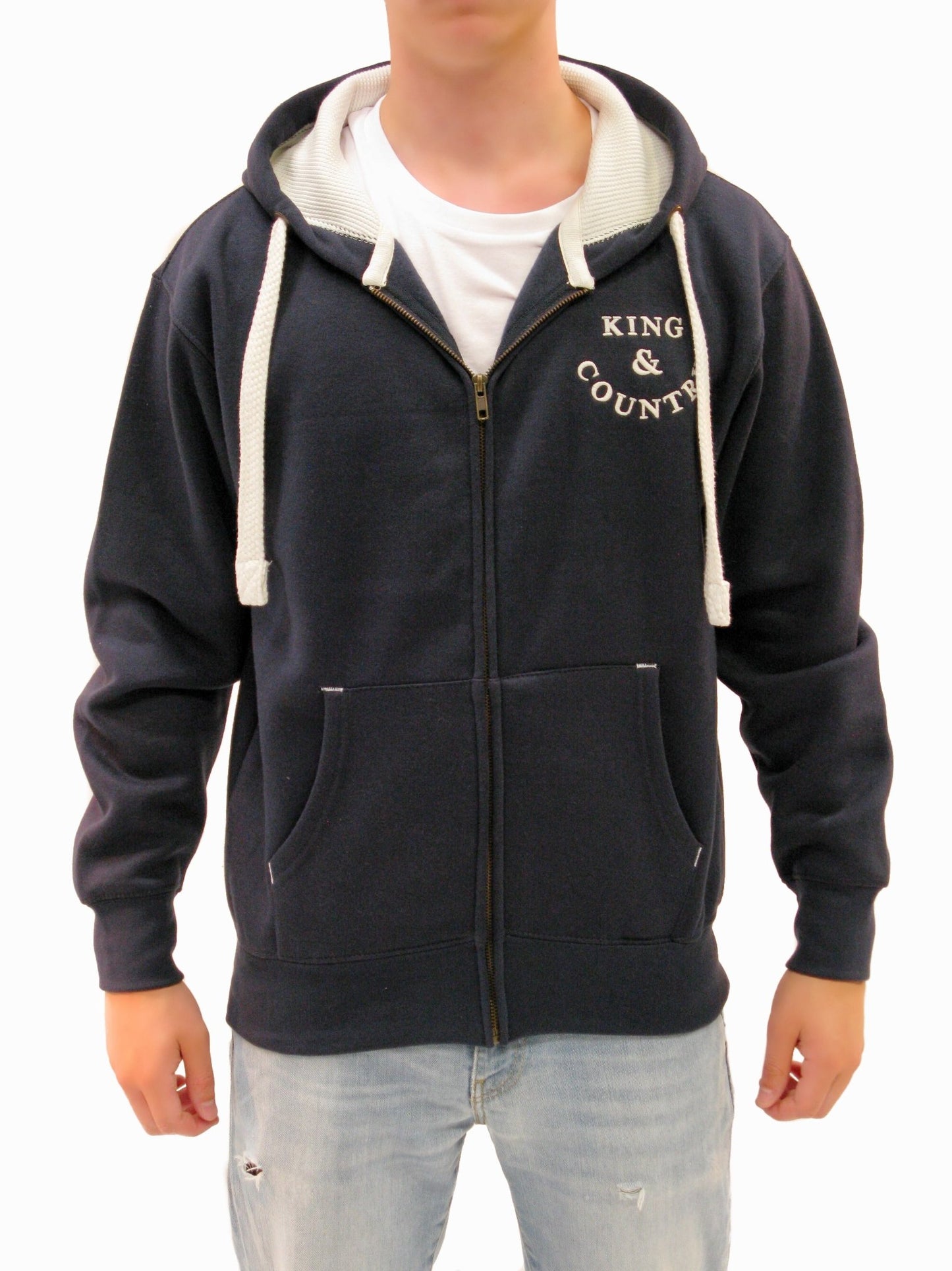 Rival Smiley Zip Hoody - Navy/Ecru - King & Country - Hoody