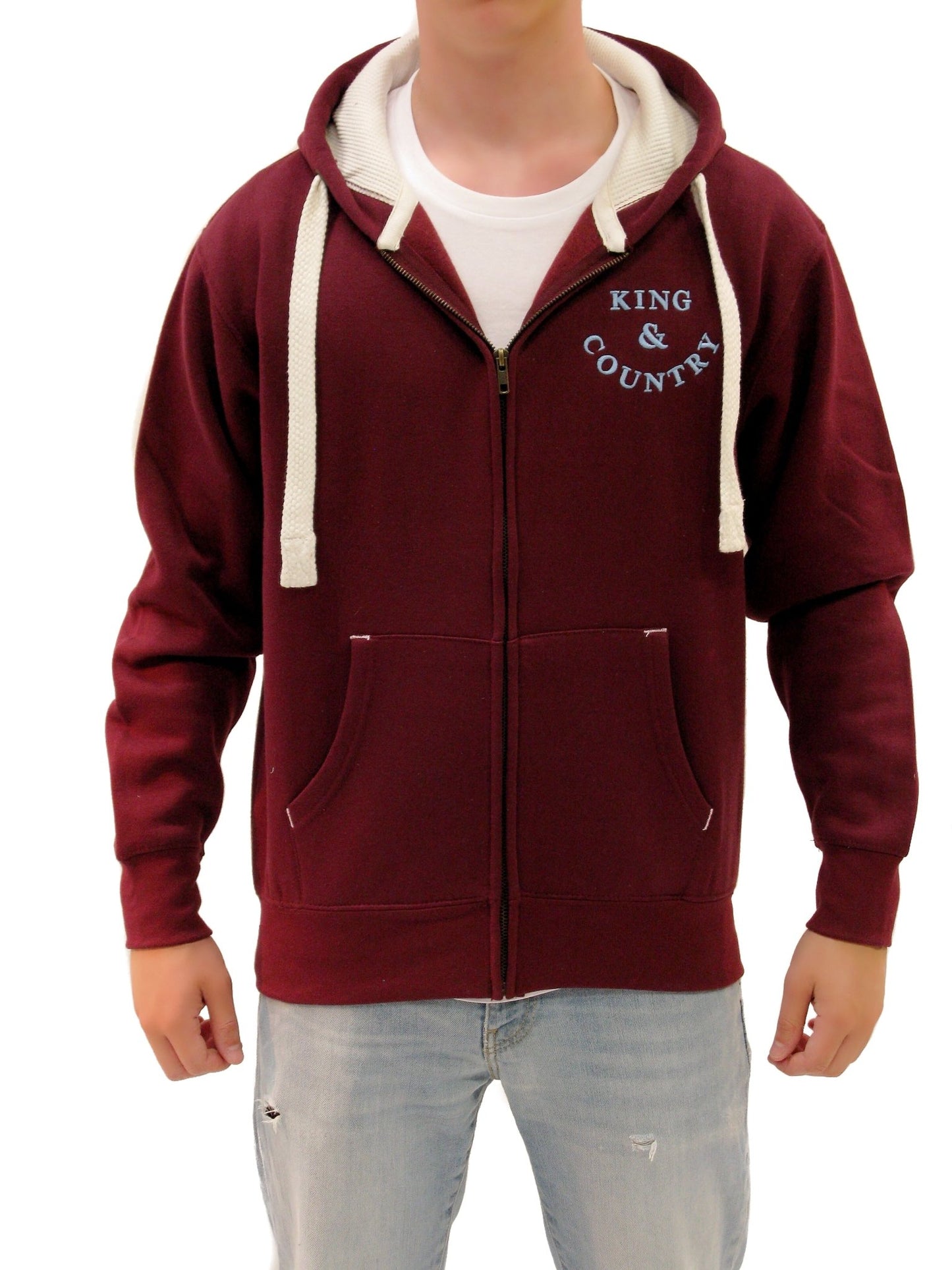 Rival Smiley Zip Hoody - Claret/Ecru - King & Country - Hoody
