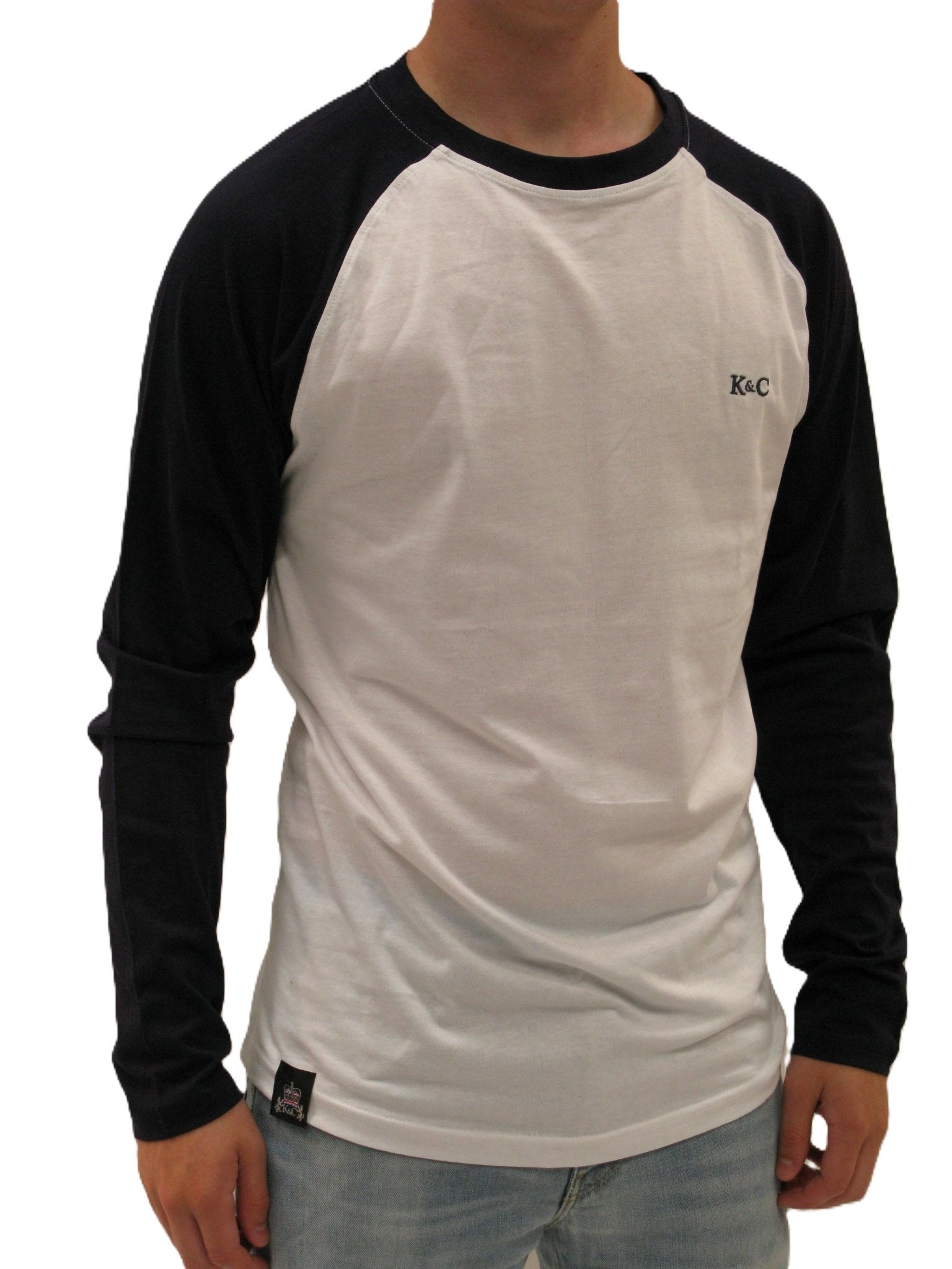 KING & COUNTRY Long Sleeve Contrast T Shirt - White/Navy - King & Country - L/S T shirt