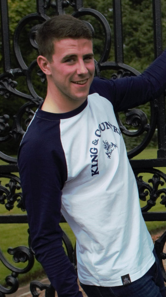 Rival Long Sleeve Contrast T Shirt - White/Navy - King & Country - L/S T shirt