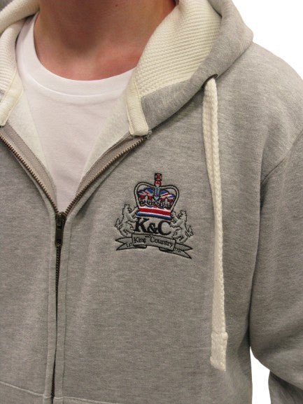 Rival Crest Zip Hoody - Grey/Ecru - King & Country -