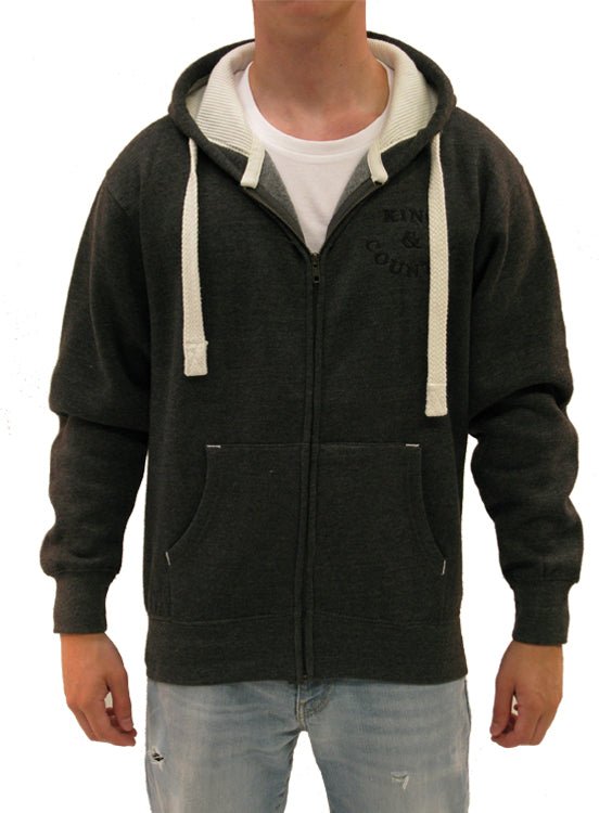 Rival Smiley Zip Hoody - Dark Grey/Ecru - King & Country - Hoody