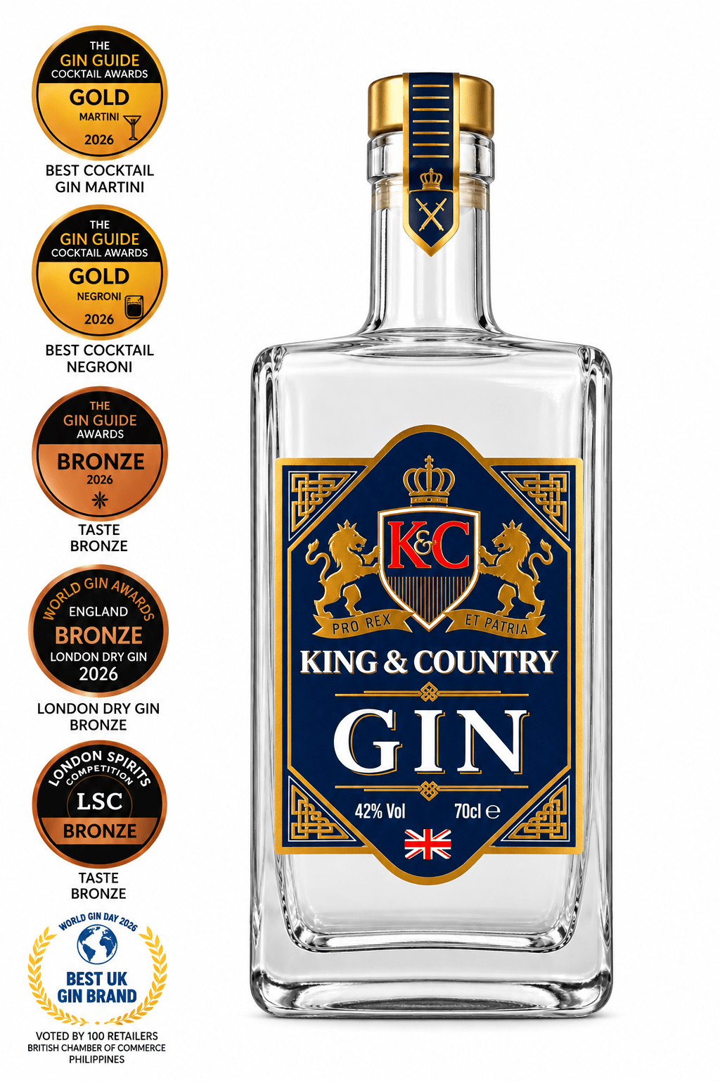 Duo of Gins, King & Country Hand Crafted Premium Award Winning Gin, 70cl - King & Country - Beverage
