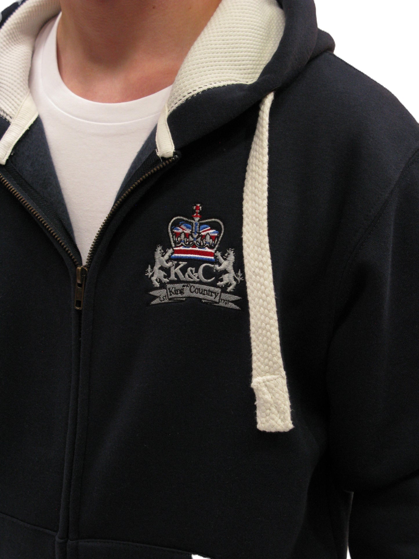 Rival Crest Zip Hoody - Navy/Ecru